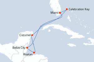 Carte itinéraire croisière Caribe Occidental con Vacaciones en Méxi - 7 jours au départ de Miami - Caraïbes Bahamas