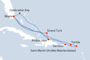 Carte itinéraire croisière Vacaciones de Aventura en el Caribe Orie - 14 jours au départ de Miami - Caraïbes Bahamas