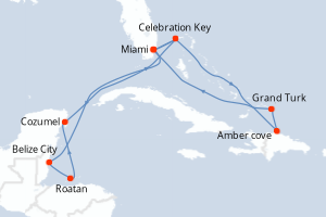 Carte itinéraire croisière Vacaciones de Aventura en el Caribe - 13 jours au départ de Miami - Caraïbes Bahamas