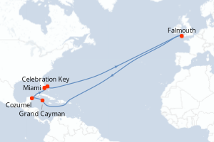 Carte itinéraire croisière Caribe Occidental con Gran Caimán - 7 jours au départ de Miami - Caraïbes Bahamas