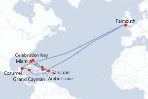 Carte itinéraire croisière Aventurero del Caribe - 14 jours au départ de Miami - Caraïbes Bahamas