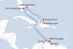 Carte itinéraire croisière Aventurero del Caribe - 14 jours au départ de Fort Lauderdale - Caraïbes Bahamas