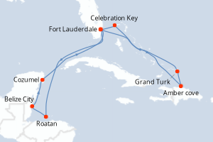 Carte itinéraire croisière Aventurero del Caribe oriental / occiden - 14 jours au départ de Fort Lauderdale - Caraïbes Bahamas