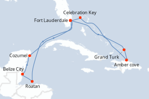 Carte itinéraire croisière Aventurero del Caribe oriental / occiden - 14 jours au départ de Fort Lauderdale - Caraïbes Bahamas
