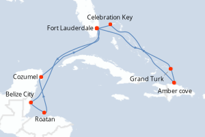 Carte itinéraire croisière Aventurero del Caribe oriental / occiden - 14 jours au départ de Fort Lauderdale - Caraïbes Bahamas