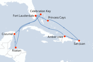 Carte itinéraire croisière Aventurero del Caribe - 14 jours au départ de Fort Lauderdale - Caraïbes Bahamas