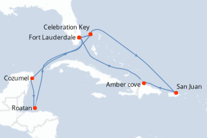 Carte itinéraire croisière Aventurero del Caribe - 14 jours au départ de Fort Lauderdale - Caraïbes Bahamas