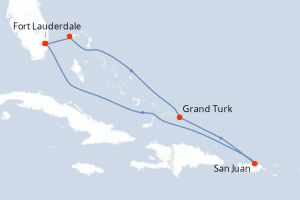 Carte itinéraire croisière Caribe Oriental con vacaciones en Puerto - 7 jours au départ de Fort Lauderdale - Caraïbes Bahamas