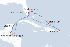Carte itinéraire croisière Vacaciones de Aventura en el Caribe - 14 jours au départ de Fort Lauderdale - Caraïbes Bahamas