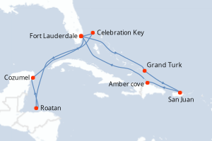 Carte itinéraire croisière Aventurero del Caribe - 14 jours au départ de Fort Lauderdale - Caraïbes Bahamas