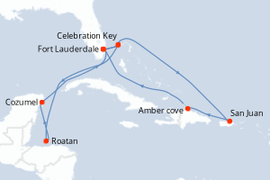 Carte itinéraire croisière Aventurero del Caribe - 14 jours au départ de Fort Lauderdale - Caraïbes Bahamas