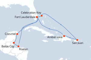 Carte itinéraire croisière Aventurero del Caribe - 14 jours au départ de Fort Lauderdale - Caraïbes Bahamas