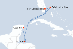 Carte itinéraire croisière Caribe Occidental con México - 7 jours au départ de Fort Lauderdale - Caraïbes Bahamas