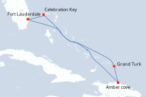 Carte itinéraire croisière Caribe Oriental con vacaciones en Turcas - 6 jours au départ de Fort Lauderdale - Caraïbes Bahamas