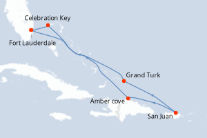 Carte itinéraire croisière Caribe Oriental con Puerto Rico - 7 jours au départ de Fort Lauderdale - Caraïbes Bahamas
