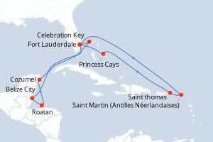 Carte itinéraire croisière Aventurero del Caribe - 14 jours au départ de Fort Lauderdale - Caraïbes Bahamas