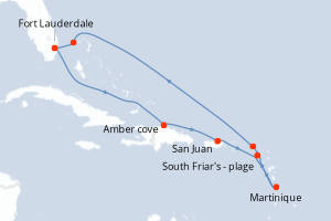 Carte itinéraire croisière Caribe meridional con vacaciones en Mart - 10 jours au départ de Fort Lauderdale - Caraïbes Bahamas