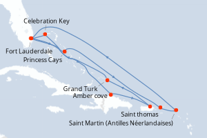 Carte itinéraire croisière Aventurero del Caribe Oriental - 14 jours au départ de Fort Lauderdale - Caraïbes Bahamas
