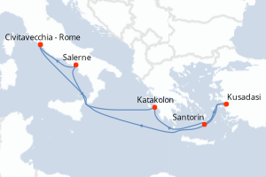 Carte itinéraire croisière Mediterranean et Aegean - 7 jours au départ de Civitavecchia - Rome - Méditerranée