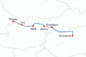 Carte itinéraire croisière Allemagne, Slovaquie, Hongrie, Autriche - 7 jours au départ de Passau - Danube