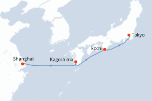 Carte itinéraire croisière Chine, Japon - 6 jours au départ de Shanghai - Asie