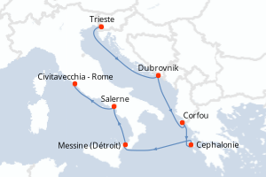 Carte itinéraire croisière Croatie, Grèce, Italie - 7 jours au départ de Trieste - Méditerranée