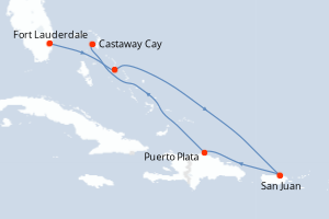 Carte itinéraire croisière États-Unis, Bahamas, Porto Rico, République Dominicaine - 7 jours au départ de Fort Lauderdale - Caraïbes Bahamas