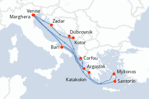 Carte itinéraire croisière - 14 jours au départ de Marghera - Méditerranée
