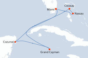 Carte itinéraire croisière États-Unis, Bahamas, Caïmans (Îles), Mexique - 7 jours au départ de Miami - Caraïbes Bahamas