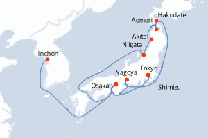 Carte itinéraire croisière Corée du Sud, Japon - 11 jours au départ de Inchon - Asie