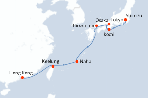 Carte itinéraire croisière Japon, Taïwan, Chine - 10 jours au départ de Tokyo - Asie