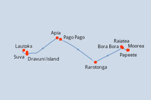 Carte itinéraire croisière France, Îles Cook, États-Unis, Samoa, Fidji (Îles) - 13 jours au départ de Papeete - Australie Nouvelle Zélande