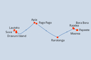 Carte itinéraire croisière Fidji (Îles), États-Unis, Samoa, Îles Cook, France - 12 jours au départ de Lautoka - Tahiti