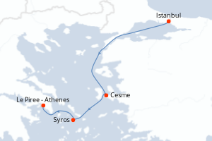 Carte itinéraire croisière Turquie, Grèce - 4 jours au départ de Istanbul - Méditerranée