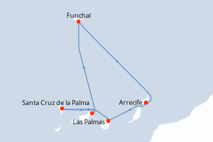 Carte itinéraire croisière Espagne, Portugal - 7 jours au départ de Arrecife - Iles Canaries