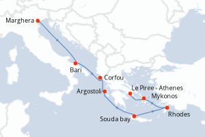 Carte itinéraire croisière Italie, Grèce - 7 jours au départ de Marghera - Méditerranée
