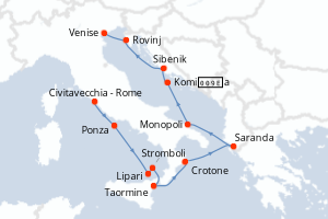 Carte itinéraire croisière Italy, Albania et Croatia - 10 jours au départ de Civitavecchia - Rome - Méditerranée