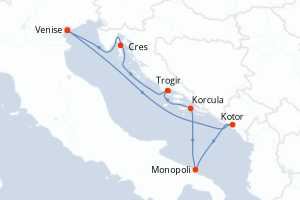 Carte itinéraire croisière Adriatique authentique - 7 jours au départ de Venise - Méditerranée