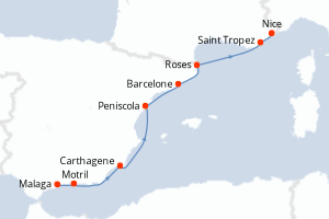 Carte itinéraire croisière De Malaga à Nice - 7 jours au départ de Malaga - Méditerranée