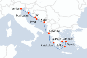 Carte itinéraire croisière Croatie, Albanie et Grèce 1 - 11 jours au départ de Venise - Méditerranée