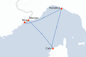 Carte itinéraire croisière Nice à Nice - 4 jours au départ de Nice - Méditerranée