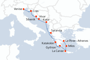 Carte itinéraire croisière Croatie, Albanie et Grèce 2 - 11 jours au départ de Le Piree - Athenes - Méditerranée