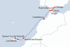 Carte itinéraire croisière Maroc et Îles Canaries - 9 jours au départ de Malaga - Iles Canaries