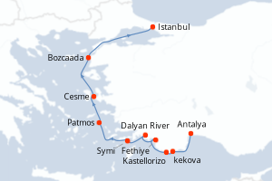 Carte itinéraire croisière D?Antalya à Istanbul - 10 jours au départ de Antalya - Méditerranée