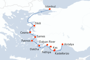 Carte itinéraire croisière D?Istanbul à Antalya - 11 jours au départ de Istanbul - Méditerranée