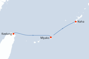 Carte itinéraire croisière Taïwan, Japon - 2 jours au départ de Keelung - Asie