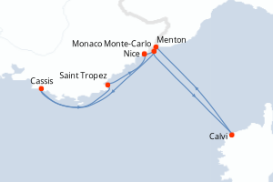 Carte itinéraire croisière Corse et French Riviera - 5 jours au départ de Nice - Méditerranée