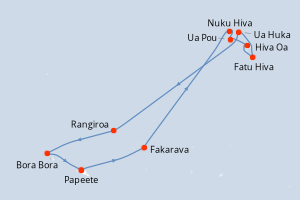 Carte itinéraire croisière A LA DÉCOUVERTE DES MARQUISES - 12 jours au départ de Papeete - Tahiti