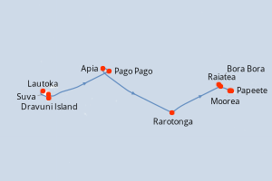 Carte itinéraire croisière Fidji (Îles), États-Unis, Samoa, Îles Cook, France - 12 jours au départ de Lautoka - Tahiti