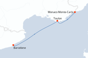 Carte itinéraire croisière Espagne, France, Monaco - 3 jours au départ de Barcelone - Méditerranée
